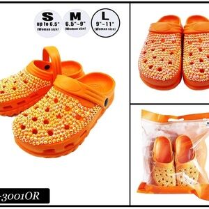 Fashion Rhinestone Clogs, Pool Slides, Orange